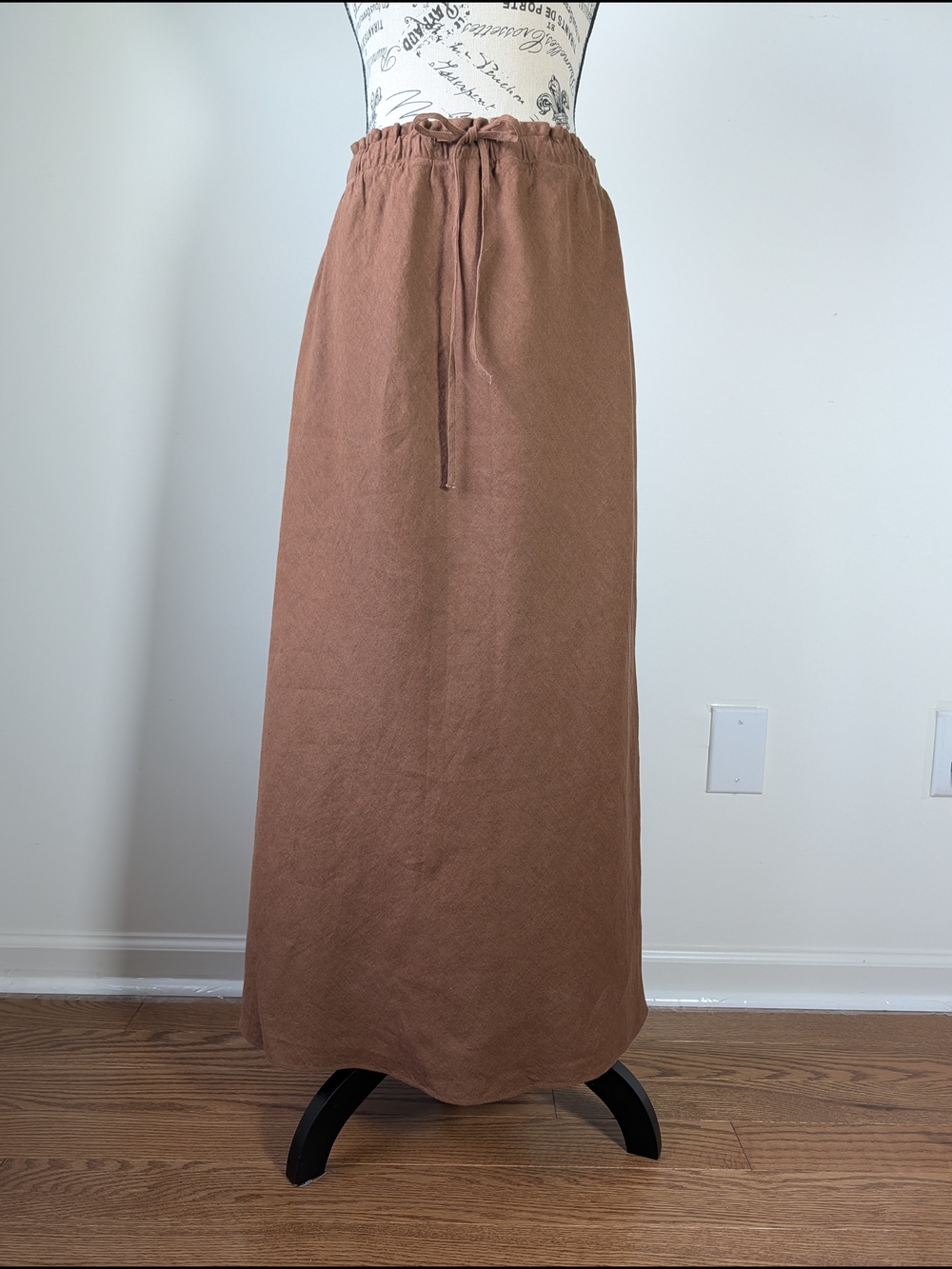 ZARA ZW Collection NWT 100% Linen Midi Skirt Toffee Elastic Waist Minimalist